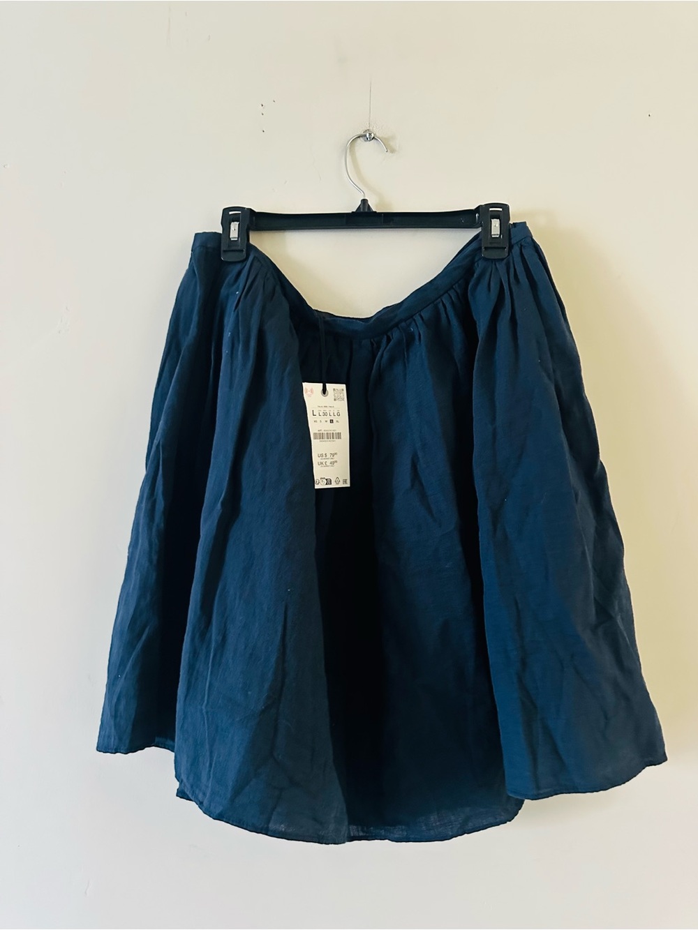 Zara Dark Navy A-Line Gathered Skirt